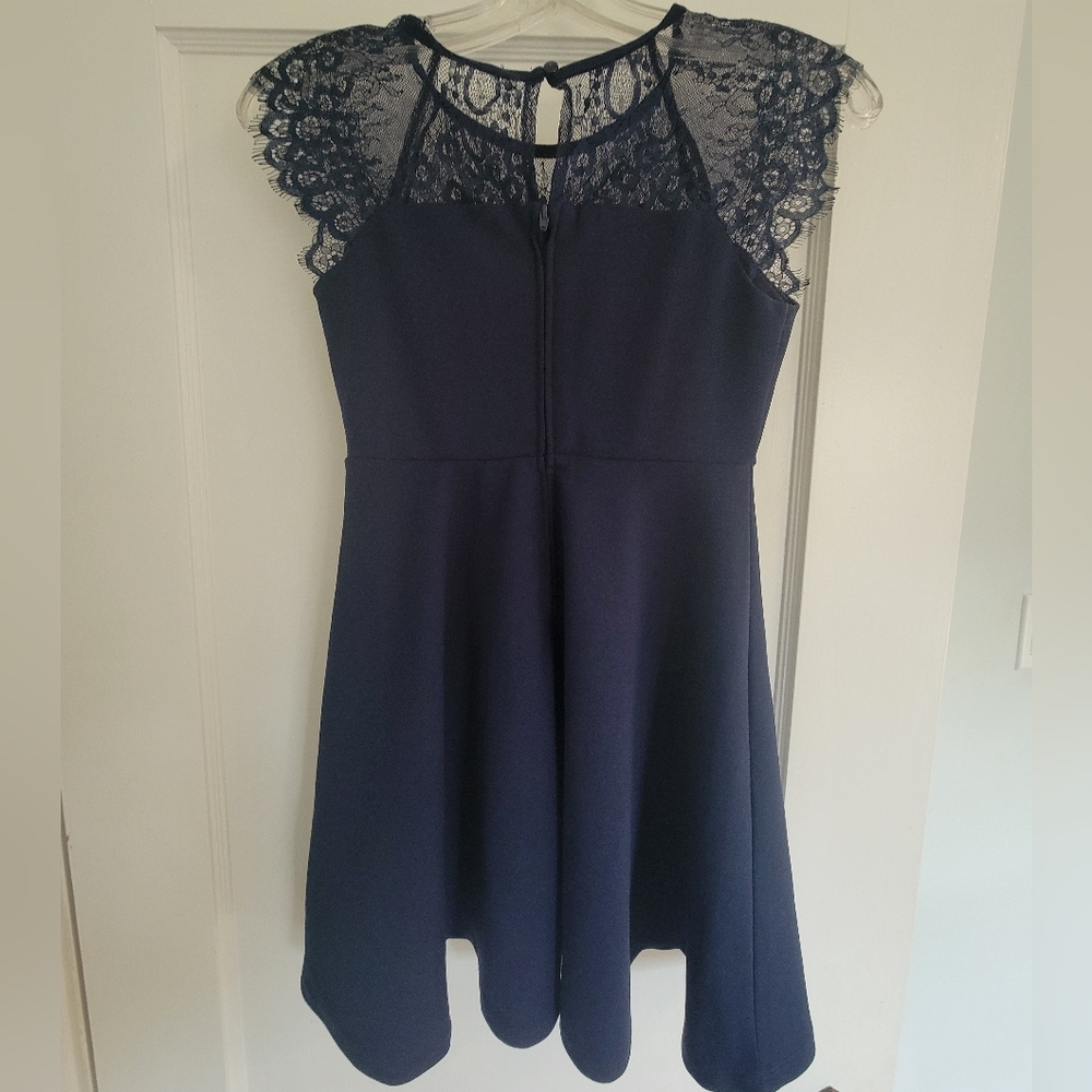 Girls Navy Blue Dress With Lace Details Size 8